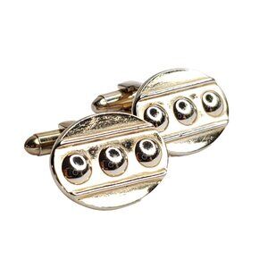 Vintage Pioneer Cufflinks Gold Tone Art Deco Geometric Oval Dots Stripes